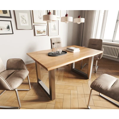 Afbeelding van Massief houten tafel Live Edge acacia natuur 140x90 boven 3,5cm breed boomtafel