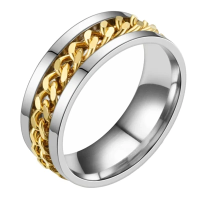 Afbeelding van Fako Bijoux® Fidget Ring Anxiety Angst Stress Spinning Draairing RVS Zilver/Goud EU:64 USA:11 20.5mm