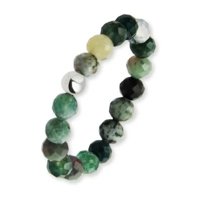 Afbeelding van Anti stressring groen met natuurstenen kralen voor dames Elastische parelring Gefacetteerde angstring