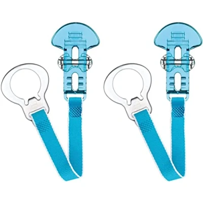 Afbeelding van MAM Soother Clips, Pack of 2, Baby Chain Fits All Soothers, Newborn Essentials, White with Blue Strap (Soothers Not Included)
