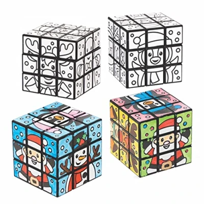 Afbeelding van Baker Ross FC171 Kerstkleur inkleurbaren puzzelblokjes Pak van 4, puzzelspeelgoed, ideaal kerst cadeau voor kinderen, knutsels kinderen