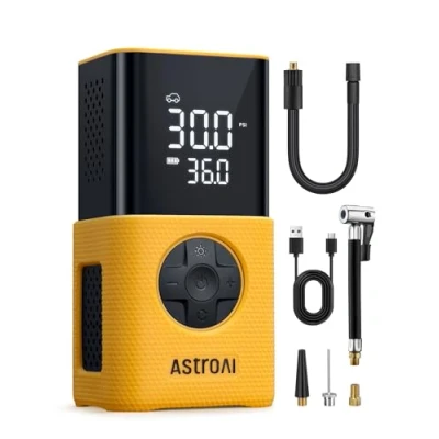 Afbeelding van AstroAI Bandenpomp draadloze elektrische fietspomp met oplaadbare batterij, Presta ventiel en Schrader, manometer, led licht, 150 psi, autobandenpomp voor fiets, auto, motorfiets, bal