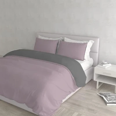 Afbeelding van Italian Bed Linen Natuurlijke Kleur Dekbedovertrek Set met Doubleface Effen Tas Sheet en Kussensloop, 100% Katoen, Antiek roze/donkergrijs, dubbele