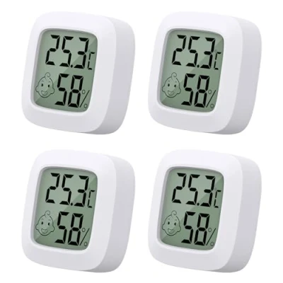 Afbeelding van 4 stuks mini lcd thermometer, Yomisee thermometer voor binnen, hygrometer luchtvochtigheidsmeter, digitale babykamer, woonkamer, kantoor