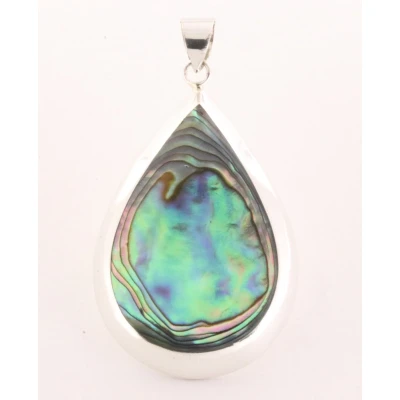 Afbeelding van Grote druppelvormige zilveren hanger met abalone schelp