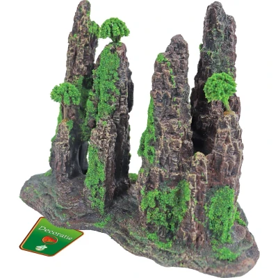 Afbeelding van Polyresin ornament rotszuilen met gat mos en boom 22 cm Gebr. de Boon