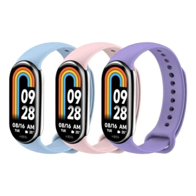 Afbeelding van MoKo 3 Pack Straps Compatible with Xiaomi Mi Band 9/Mi 8, Soft TPU Watch Bands Replacement Wristbands, Lavender/Turquoise Blue/Pink
