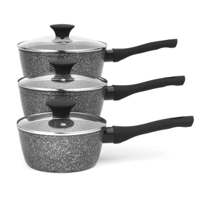 Afbeelding van Salter saucepan set 3 delige Non Stick Megastone gesmeed aluminium 16/18/20 cm.