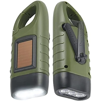 Afbeelding van Simpeak 2 Stks Emergency Zaklamp Hand Crank, Draagbare LED Crank Zonne Energie Dynamo Karabijnhaak Oplaadbare voor Camping Klimmen Wandelen
