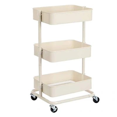 Afbeelding van SONGMICS 3 Tier Storage Trolley, Rolling Cart, Keukenopbergwagen met in hoogte verstelbare planken, Utility Cart 2 remmen, eenvoudige montage, voor badkamer, keuken, kantoor, wit BSC60WT