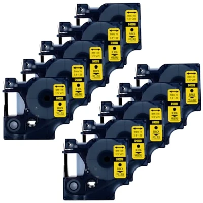 Afbeelding van DULA Dymo D1 40918 S0720730 Compatible label tape 10 lettertapes Zwart op geel 9mm x 7m
