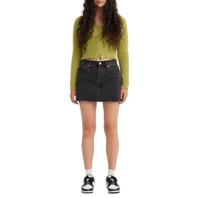 Afbeelding van Levi&#039;s dames Icon mini spijkerrok met steekzaken in de kleur Zwart, maat: W24
