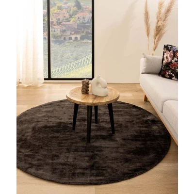 Afbeelding van Viscose Tapijt/Vloerkleed Rond Glamour Donkerbruin 100 Cm
