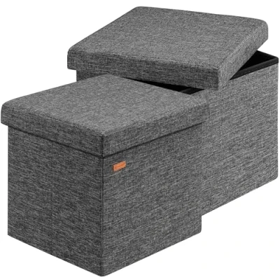 Afbeelding van Casaria Poef Opbergruimte Set van 2 40x40x40cm 40L Linnen Donkergrijs