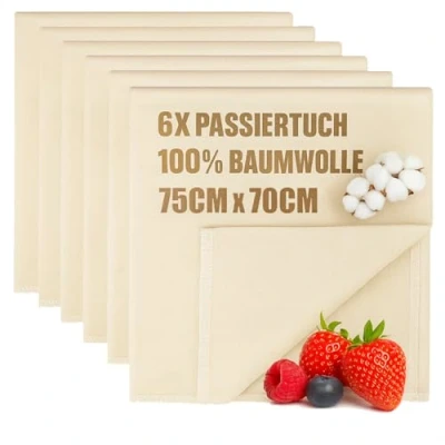 Afbeelding van COM FOUR® 6x bakkerslinnen, kaasdoek, zeefdoek, knoedeldoek van 100% katoen Geweven doeken deegbereiding Herbruikbaar, scheurvast bij hoge luchtvochtigheid Linnendoek voor het bakken brood