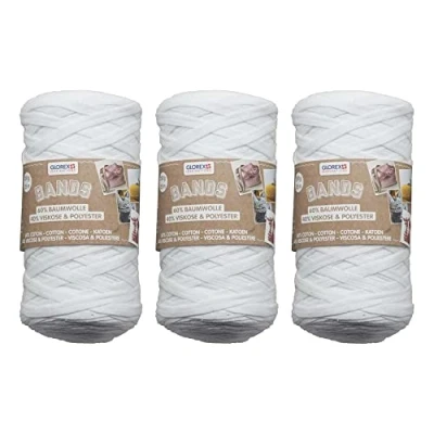 Afbeelding van GLOREX 5 1005 50 Set van 3 banden macramé 60% katoen &amp; 40% viscose, 250 g elk in wit, ca. 125 m superzacht textielgaren