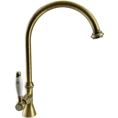 Afbeelding van PB klassieke fonteinkraan met witte hendel koud water hoge ronde uitloop brons 1208953278