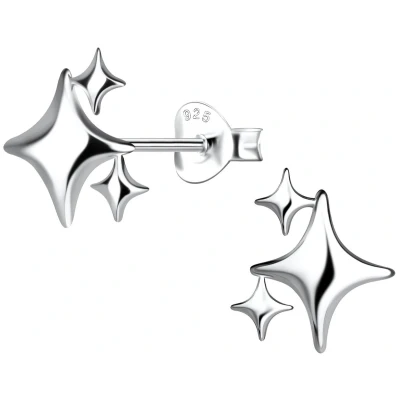 Afbeelding van JoyS Zilveren ster oorbellen massief sterling zilver 925 3 sterretjes 10 mm gepolijst oorknoppen