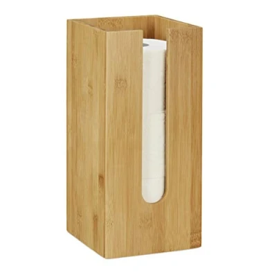 Afbeelding van Relaxdays reserverolhouder staand toiletrolhouder bamboe wc rolhouder voor 3 rollen