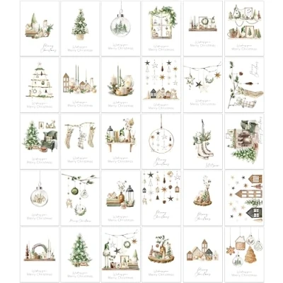 Afbeelding van 30 Eco Vriendschappelijke Traditionele Kerstkaarten met Enveloppen
