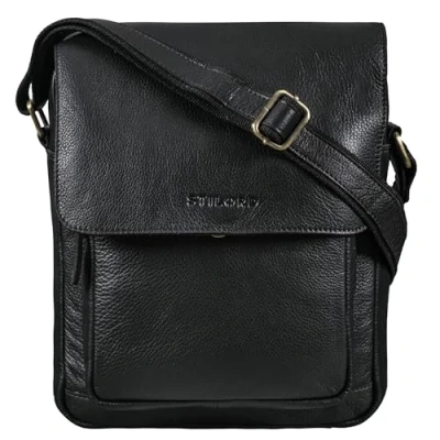 Afbeelding van STILORD &#039;Ragnar&#039; kleine schoudertas herenleer herenhandtas heren tablettas boodschappentas klein echt leer mens shoulder bag, Kleur:zwart