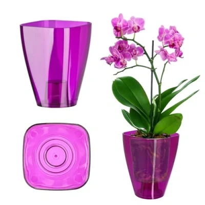 Afbeelding van KADAX Bloempot, slanke orchideeënpot, eenvoudige plantenbak, bloempot voor orchidee, honingraat, madeliefjes, keuken en woonkamer, diameter 9 cm, hoekig, pruim