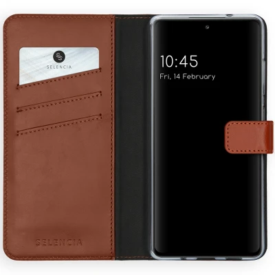 Afbeelding van Samsung Galaxy S20 FE Hoesje Echt leder Selencia Bookcase Lichtbruin Telefoonhoesje