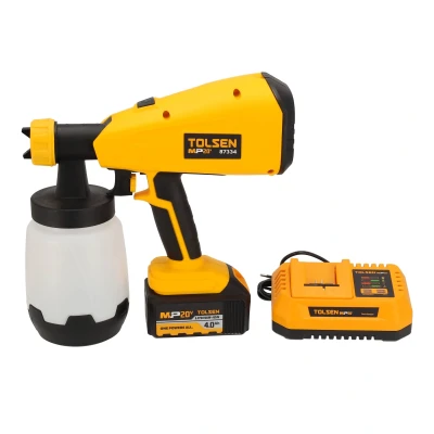 Afbeelding van Tolsen Verfpistool op Accu 20V Li ion 300W 1000 ml inhoud Doorstroming: 900ml/min Incl. 1x 4.0Ah accu, snellader, 2 mondstukken (Φ1.8/2.6mm) &amp; accessoires