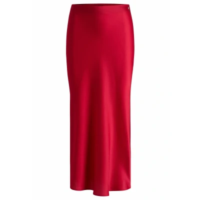 Afbeelding van HUGO BOSS dames Visos midi rok van satijn in de kleur Vuurrood, maat: 32