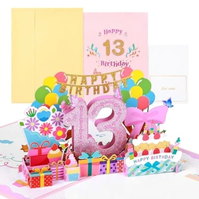 Afbeelding van Joyoldelf 13 jaar oude verjaardagskaart, pop up wenskaarten, 3D kaart verjaardag wenskaart, verjaardagskaarten met envelop voor vrouwen, moeders, meisjes, mannen, vrienden, romantische