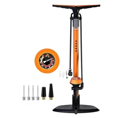Afbeelding van Fietsvloerpomp met meter,GOBKO vloerfietspomp zowel Presta als Schrader fietspompen Kleppen Hogedruk 160Psi Multifunctionele draagbare luchtpomp voor racefiets MTB sportballen
