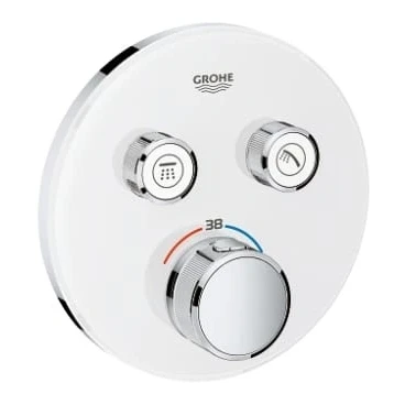 Afbeelding van Grohe Grohtherm Smartcontrol afdekset douchethermostaat rond met omstel Moonwhite