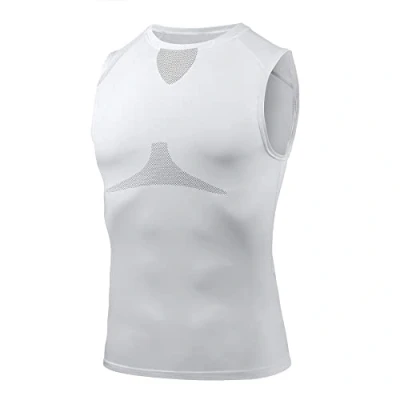 Afbeelding van AMZSPORT Heren compressieshirt sport tanktop mouwloos functioneel shirt loopshirt, 111012 wit, M