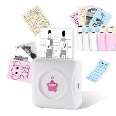 Afbeelding van vretti TP2 Y mini printer, thermische stickerprinter, compatibel met Android en iOS, fotoprinter 10 labelrollen, draagbare zakprinter voor iPhone, werknotities, dagboek, reizen