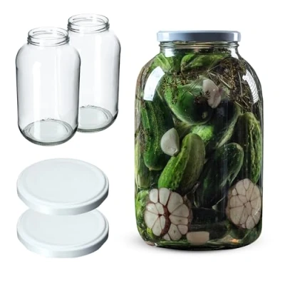 Afbeelding van KADAX inmaakpotten, 4 liter, diameter van 100 mm, ronde potten (2 stuks, wit deksel)