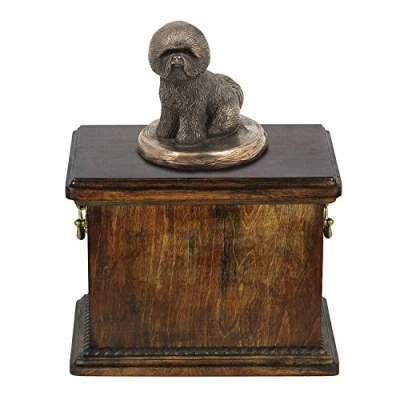 Afbeelding van Art Dog Custom Sitting Statue Memorial Urn Handgemaakt Koudgegoten Brons op Berkenbasis Stevige en Stijlvolle voor Hondenas 29x21x38cm Bichon