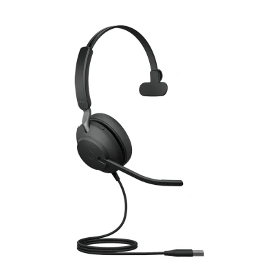 Afbeelding van Jabra Evolve2 40 SE bedrade noise cancelling mono headset met 3 microfoongesprekstechnologie en USB A kabel werkt alle Unified Communications platforms zoals Zoom Google Meet zwart