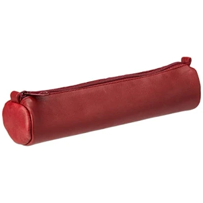Afbeelding van Clairefontaine 77030C Collectie Age Bag Een Kleine Ronde Etui van Echt Lamshuid Leer in Rood 18,5 cm x 4 Diameter.