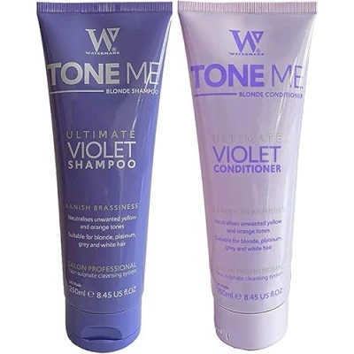 Afbeelding van Purple Shampoo &amp; Conditioner set met gratis make uptasje, Watermans Life is Better in Blonde Verwijder snel gele tinten voor blond, platina, wit of grijs haar