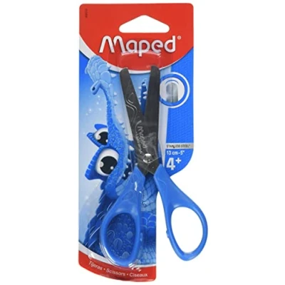 Afbeelding van Maped Essentials schaar met ronde punten, 13 cm, kinderschaar ergonomische ringen, messen schaalverdeling in schoolschaar vanaf 4 jaar, voor kleuterschool en basisschool