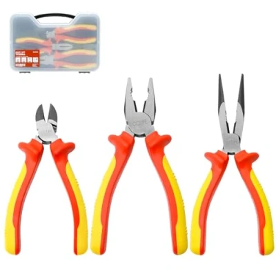 Afbeelding van CCLIFE VDE tangenset 1000V 3 delig. Universele combinatietang 170 mm + platte ronde tang zijsnijder 160 set elektrisch voor huishouden, werkplaats, gereedschap