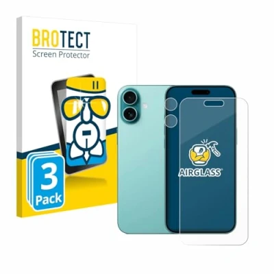 Afbeelding van BROTECT Screenprotector voor Apple iPhone 16 Plus (Voor+Camera) Folie Beschermfolie Beschermglas transparant (3 Stuks)