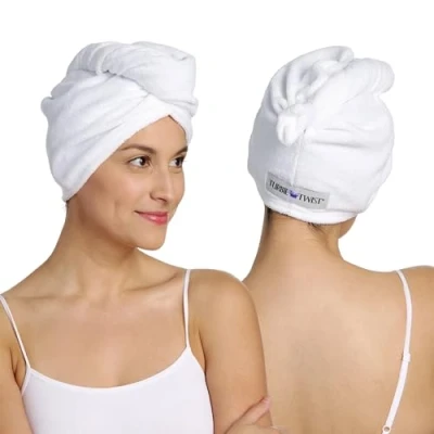 Afbeelding van Turbie Twist Microfiber Super Absorberende Haar Handdoek (2 Pack) Wit