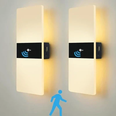 Afbeelding van VOMI USB Oplaadbare Wandlamp LED Binnen met Bewegingsmelder, op Batterijen Modern Magneetlamp Zwart Wandverlichting voor Entree, Hal, Trap, Balkon, Keuken, Hotel, 2 Stuks, 3000K