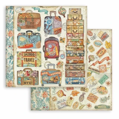 Afbeelding van Stamperia Scrapbook Sheet voor scrapbooks, albums, kaarten, bullet journals en meer, zuurvrij, double sided, perfect hobby&#039;s, ambachten geschenken (kunst van reizen, koffers) (30,5 x 30,5
