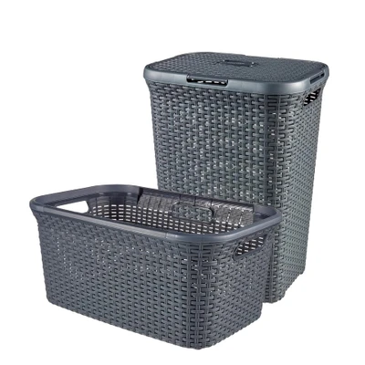 Afbeelding van Curver Style Wasmand met Deksel 60L + 45L Antraciet