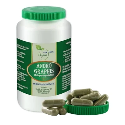 Afbeelding van VITA IDEAL Vegan® ANDROGRAPHIS kruid 360 Capsules Chiretta Dagportie 800 mg CHRETTAKRAUT puur poeder. Natuurlijk, plantaardig en zonder toevoegingen.