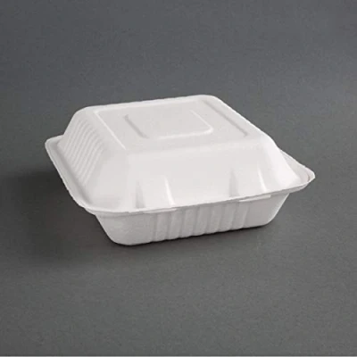 Afbeelding van Fiesta Green Composteerbare Bagasse scharnierende voedselcontainers 204mm (Pack van 200)