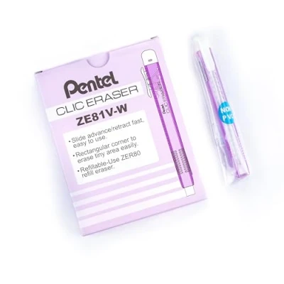 Afbeelding van Pentel Clic Eraser ZE81 Rechthoekige navulbare gum, paars, transparant, 12 stuks