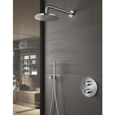 Afbeelding van Hotbath Get together Regendoucheset IBS1A Chroom Staaf Handdouche 25cm Hoofddouche Wandarm 35cm met wandhouder